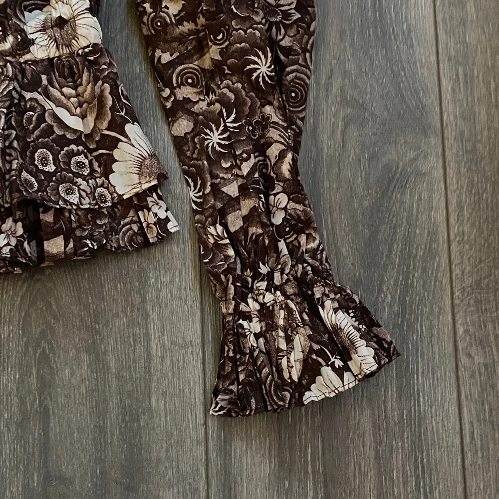 Ulla Johnson - 100% Cotton Brown Floral Long Sleeve Blouse - Size 0